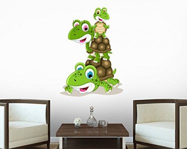 Wallmonkeys Happy Family Of Turtle Cartoon Wall Decal Peel And Stick Graphic Wm82332 (30 In H X 21 In W)