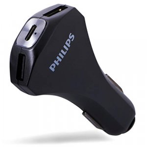 Philips 27W Usb-C Car Charger-Iphone 11/Pro/Max/8,Ipad Pro/Air/Mini,Macbook Air,S10/S9,Google C/3/2,42W Total Usb & Usb-C Power,Black,Dlp2558Q/37