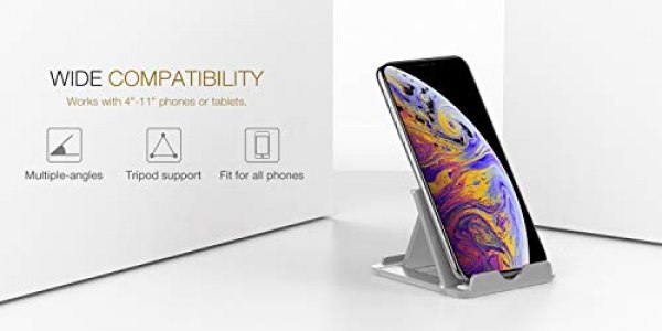 Moko Cellphone/Tablet Stand, Foldable Multi-Angle Desktop Holder- Gray(Small Size)