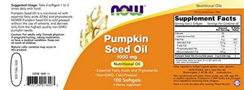 Now Pumpkin Seed Oil 1000 Mg 100 Softgels - Imported Products from