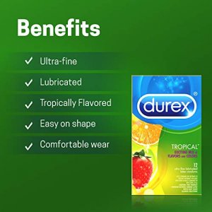 Durex Tropical Flavors Flavored Premium Condoms, 12 Count