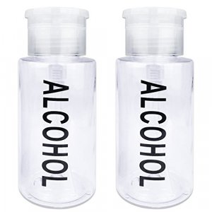 Pana Brand 7Oz. (Quantity: 2 Pieces) Clear Color Alcohol Labeled Liquid Push Down Pump Dispenser Empty Bottle With Flip Top Cap