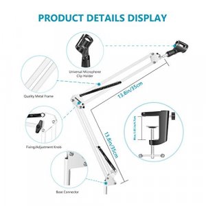 Neewer White Broadcasting Studio Microphone Suspension Boom Scissor Arm Stand Extended Up To 80Cm