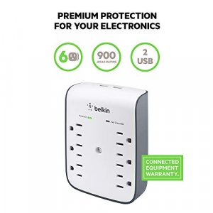 Belkin Surgeplus 6-Outlet Wall Mount Surge Protector With Dual Usb Ports Bsv602Tt