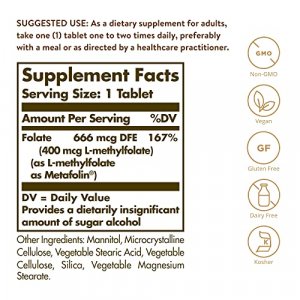 Solgar Folate 666 Mcg Dfe (Metafolin 400 Mcg) Tablets - 100 Count