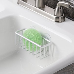 Interdesign Metro Rustproof Aluminum Suction Sponge Holder For Kitchen Sink - Basket, Silver
