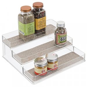 Interdesign Twillo Spice Rack, Organizer For Kitchen Pantry, Cabinet, Countertops - Wide, 3-Tier, Metallico/Clear