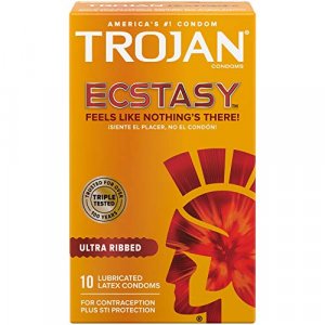 Trojan Ultra Ribbed Ecstasy Lubricated Condoms, 10 Count