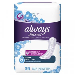 Always Discreet Incontinence & Postpartum Incontinence Pads for Women,  Heavy Absorbency, Long Length, 64 Count