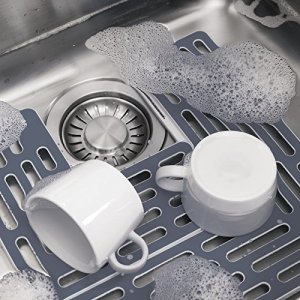 Joseph Joseph SinkSaver Adjustable Sink Protector Mat Two Grid Sections Fits Different Drain Positions Non-Slip, Gray