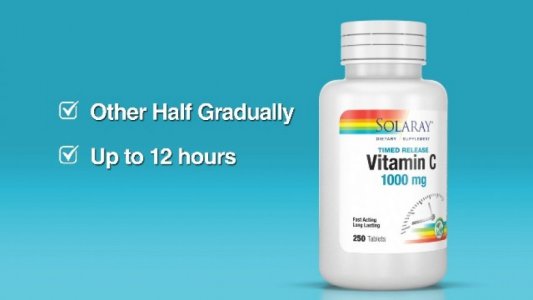 Solaray Vitamin C W/Rose Hips & Acerola|1000Mg|Two-Stage Timed-Release Healthy Immune Function, Skin, Hair & Nails Support|Non-Gmo|250Ct