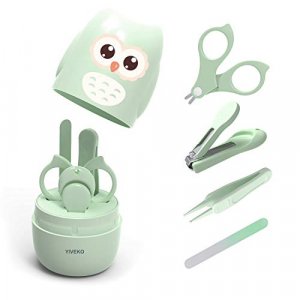 YIVEKO Baby Nail Kit, 4-in-1 Baby Nail Care Set with Cute Case, Baby Nail Clippers, Scissors, for Newborn, Infant, Toddler, Kids-Owl Green