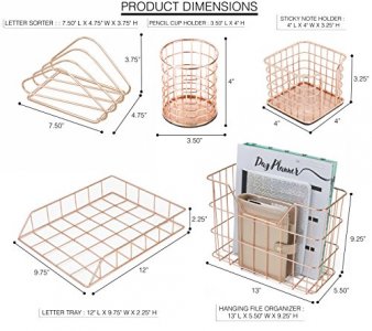Sorbus Desk Organizer Set, Rose Gold 5-Piece Desk Accessories Set Letter Tray, Hanging File Organizer,Sticky Note holder for Home or Office (Copper)
