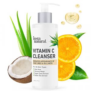 Vitamin C Cleanser - Anti Aging Face Wash & Exfoliating Facial Cleansing Gel Reduces Wrinkles - With Natural Aloe Vera, Coconut Water & Green Tea