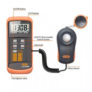Dr.meter LX1330B Digital Illuminance Light Meter, 0-200,000 Measurement Range Lux Meter