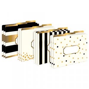 BARKER CREEK Designer File Folders Set of 12, Gold, Multi-Design Set with Gold Designs on Outside, Gold Tabs and Cream on Inside, Letter-Size File Fo