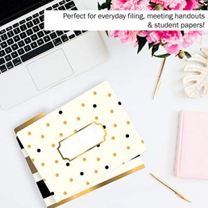 BARKER CREEK Designer File Folders Set of 12, Gold, Multi-Design Set with Gold Designs on Outside, Gold Tabs and Cream on Inside, Letter-Size File Fo