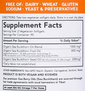 SIBU Omega-7 Softgels, Pure Organic Himalayan Sea Buckthorn, Max Potency, 180ct