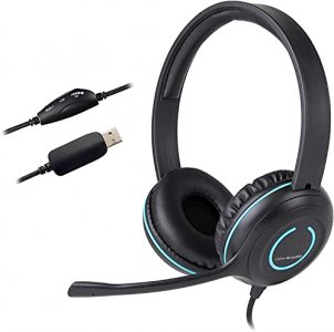 Cyber Acoustics Stereo USB Headset, in-line Controls for Volume & Mic Mute, Noise Cancelling Mic & Adjustable Mic Boom for PC & Mac, Perfect for Clas
