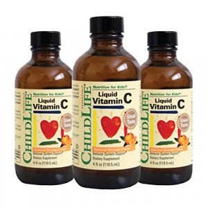 ChildLife Essentials Liquid Vitamin C Immune Support, for Infants, Babys, Kids, Toddlers, and Teens, Orange Flavor, Glass Bottle, 4-Oz (Pack 3)