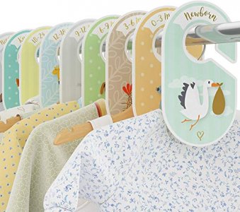 Baby closet dividers & baby clothes organizer - 18 x baby clothes closet dividers - neutral hangers (boy & girl) - Size & Age baby clothes dividers -