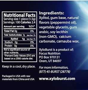 XyloBurst 100% Xylitol, Natural Chewing Gum 100 Count Jar Non GMO, Vegan, Aspartame Free, Sugar Free (Peppermint, 1 Jar)