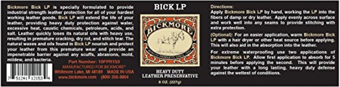 Bickmore Leather Conditioner, Scratch Repair Bick LP 8oz - Heavy Duty LP Leather Preservative|Leather Protector, Softener and Restorer Balm for Dry
