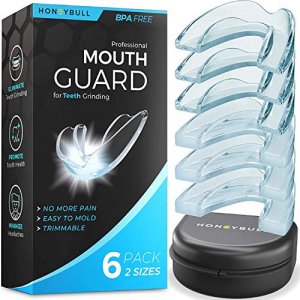 HONEYBULL Mouth Guard for Grinding Teeth [6 Pack] Comes in 2 Sizes for Light and Heavy Grinding | Comfortable Custom Mold for Clenching at Night, Bru