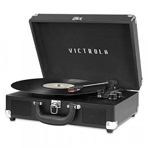 Victrola Vintage 3-Speed Bluetooth Portable Suitcase Record Player with Built-in Speakers | Includes Extra Stylus | Black, Model Number: VSC-550BT-BK