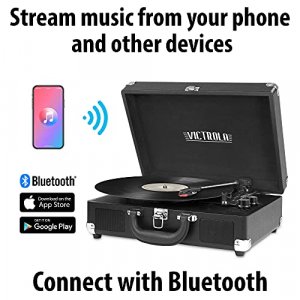 Victrola Vintage 3-Speed Bluetooth Portable Suitcase Record Player with Built-in Speakers | Includes Extra Stylus | Black, Model Number: VSC-550BT-BK
