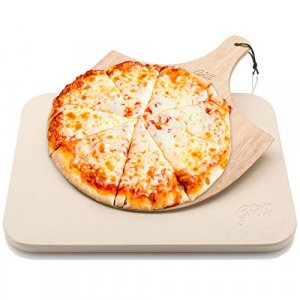 Pizza Stone by Hans Grill Baking Stone For Pizzas use in Oven and Grill / BBQ FREE Wooden Pizza Peel Rectangular Board 15 x 12 