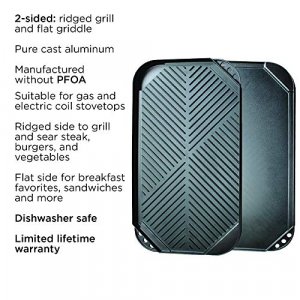Ecolution Reversible 19.5 x 11, Non-Stick, Dishwasher Safe, Double Burner Family Griddle Grill Pan Cookware, Cast Aluminum, Black