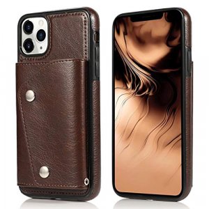 LUVI for iPhone 11 Pro Max Card Holder Case with Neck Strap Crossbody Chain Handbag Wrist Strap Protective Cover with Credit Card Holder Slot PU Leat