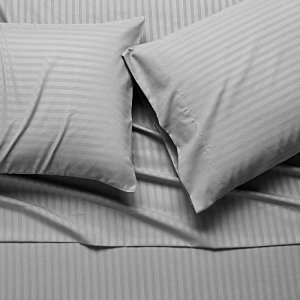 Amazon Basics Deluxe Microfiber Striped Sheet Set, Dark Grey, Queen