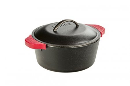 Lodge Cast Iron Dutch Oven with Handle Holders, 5 quart, Black/Red