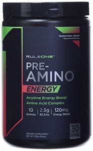 Rule 1 Proteins Watermelon Splash, Anytime Energy Boost, R1 Pre Amino Acid Complex, Caffeine from Green Tea and Coffee Extracts, Endurance, Focus