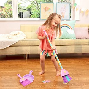 Play Circle by Battat Mighty Tidy Sweeping Set Colorful Broomstick & Pink Hand Broom,Dustpan,Cleaning Toys for Kids Ages 3+(4 Pieces)