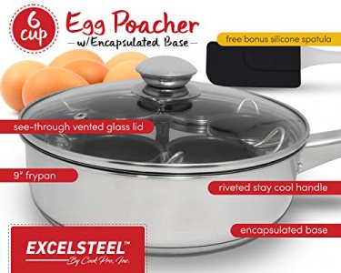 EXCELSTEEL Non Stick Easy Use Rust Resistant Home Kitchen Breakfast Brunch Induction Cooktop Egg Poacher, 6 Cup, Stainless Steel