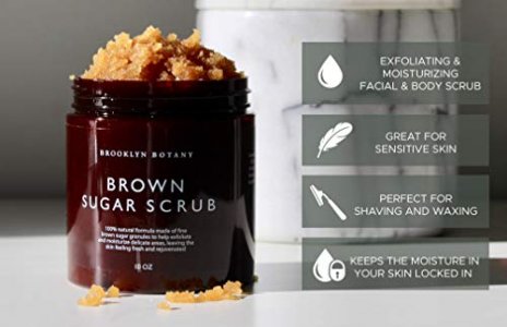Brooklyn Botany Brown Sugar Body Scrub - Moisturizing and Exfoliating Body, Face, Hand, Foot Scrub - Fights Acne Scars, Stretch Marks, Fine Lines & W