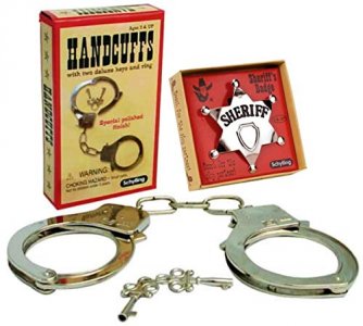Schylling Classic Metal Handcuffs & Law Man Sheriff's Badge Gift Set Bundle - 2 Pack