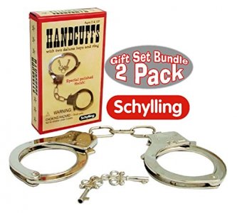 Schylling Classic Metal Handcuffs & Law Man Sheriff's Badge Gift Set Bundle - 2 Pack