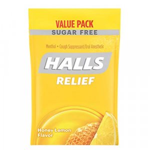 HALLS Sugar Free Honey Lemon Flavor Cough Drops, 1 Bag (180 Total Drops)