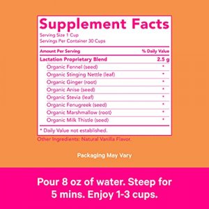 Pink Stork Lactation Tea:Smooth Vanilla Nursing Support,100% Organic,Supports Breastfeeding+Breast Milk Supply-Fenugreek, Women-Owned, 30 Cups
