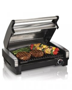 Hamilton Beach Electric Indoor Searing Grill with Viewing Window and Removable Easy-to-Clean Nonstick Plate, 6-Serving, Extra-Large Drip Tray, Stainl