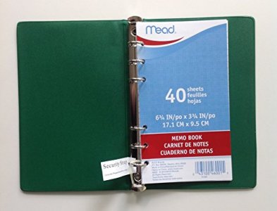 Mead 46001 Small 6-Ring Green Vinyl Loose-Leaf Memo Notebook with 6-3/4 x 3-3/4-inch Lined Paper (40 Sheets)