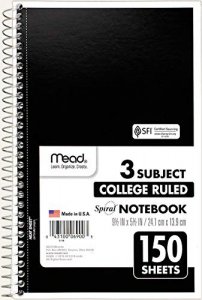 Mead 3-Subject Wirebound College Ruled Notebook, 9.5