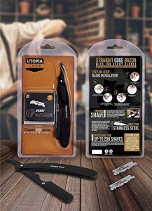 Utopia Care Professional Barber Straight Edge Razor Safety with 100-Pack Derby Blades - 100 Percent Stainless Steel (Black)