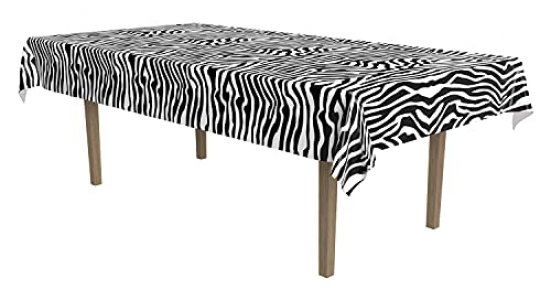Beistle Plastic Disposable Rectangular Zebra Print Table Cover Bachelorette Birthday Party Supplies and Tableware, 54