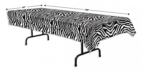 Beistle Plastic Disposable Rectangular Zebra Print Table Cover Bachelorette Birthday Party Supplies and Tableware, 54
