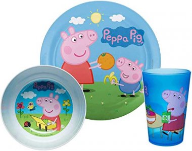Zak Designs Peppa Pig Kids Dinnerware Set Includes Plate, Bowl, and Tumbler, Made of Durable Material and Perfect for Kids (Peppa & George Pig, 3 Pie
